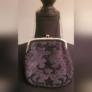 Vintage Black Satin Evening Bag